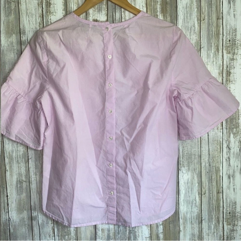 J.Crew Lavender Ruffle Sleeve Top Cotton Blouse Short Sleeve Size 4 - Picture 6 of 7